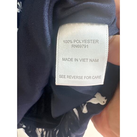 Cb Navy Blue Sheer Boho Blouse with White Birds on Branch Novelty Print - Picture 4 of 7